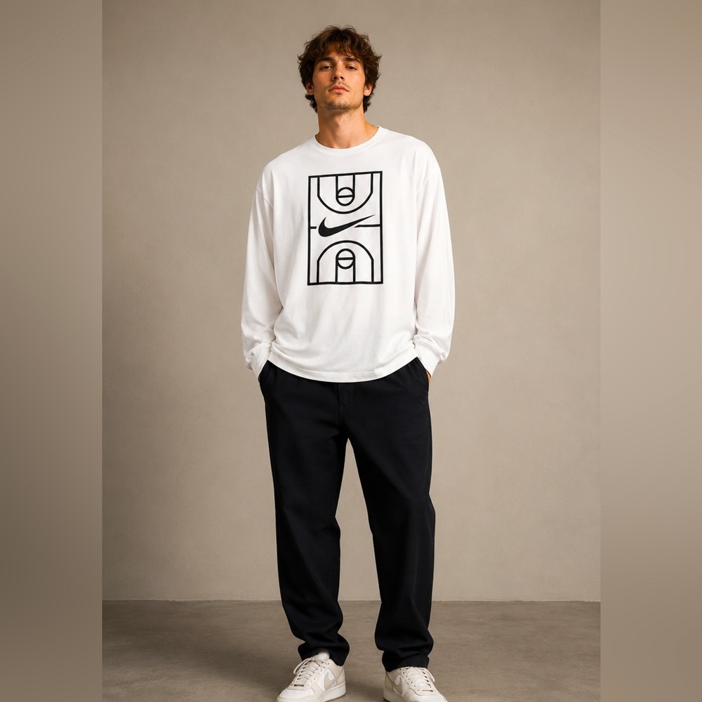 Nike Dri-FIT Basketball Court Graphic Long Sleeve Shirt Men’s 2XL White